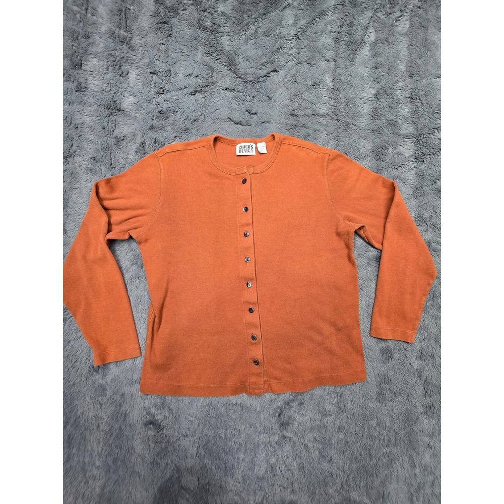 Chicos‎ Design Burnt Orange Ribbed Cotton Cardigan Sweater Womens Size 1 Medium